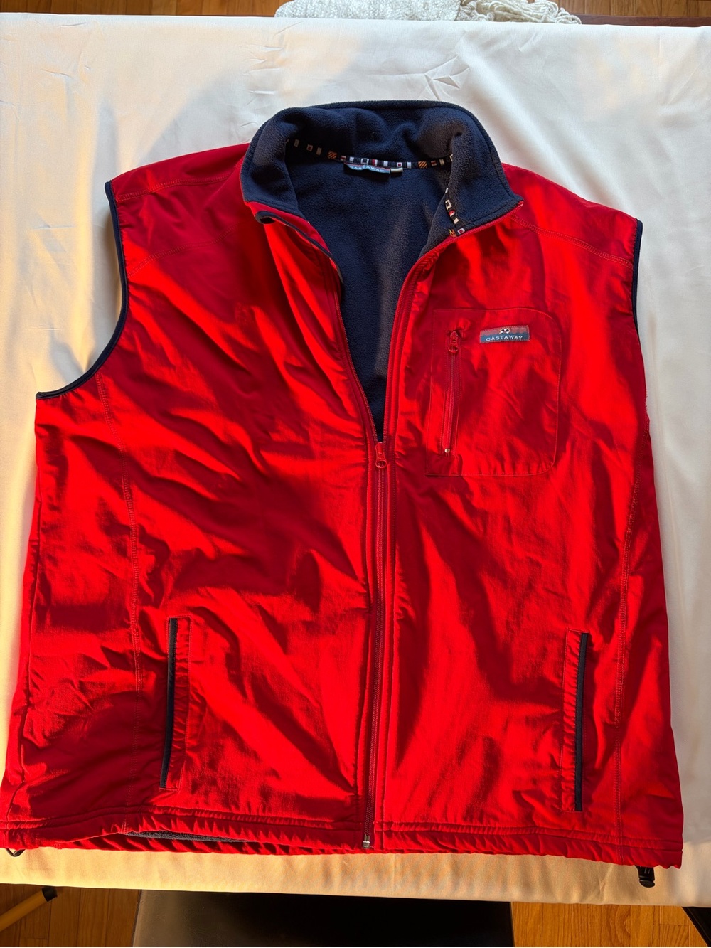 Castaway Red Men's Zip Vest with Navy Trim